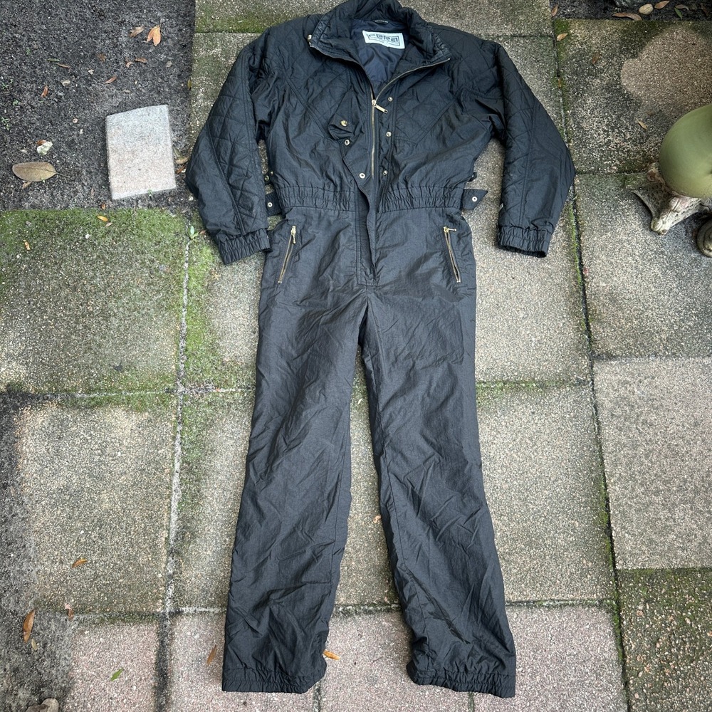 VTG 90s Fera Skiwear Womens Black One Piece Insulated Snow Suit Ski Jumpsuit 12